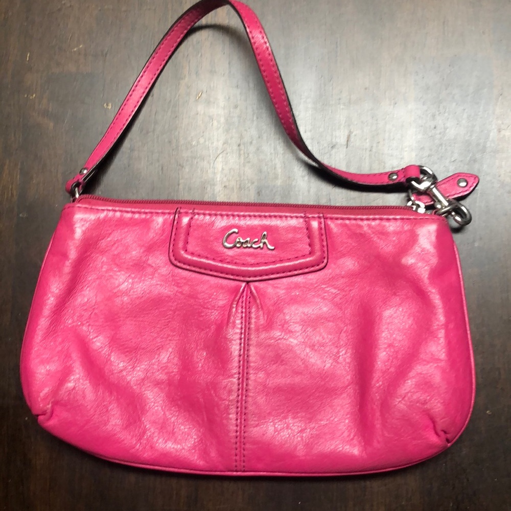 Coach hot pink leather wristlet